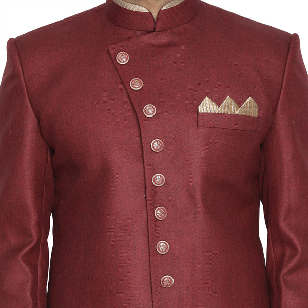 VM by Vastramay Men's Maroon Polyester Lurex Blend Sherwani Set - Distacart