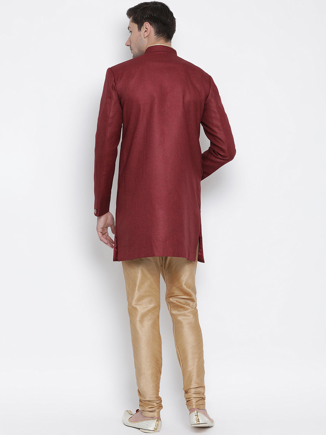 Vastramay Men's Maroon Polyester Lurex Blend Sherwani Set - Distacart