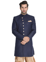 Thumbnail for VM by Vastramay Men's Dark Blue Polyester Lurex Blend Sherwani Only Top - Distacart