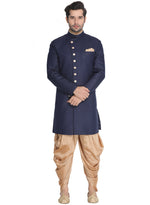 Thumbnail for VM by Vastramay Men's Dark Blue Polyester Lurex Blend Sherwani Set - Distacart
