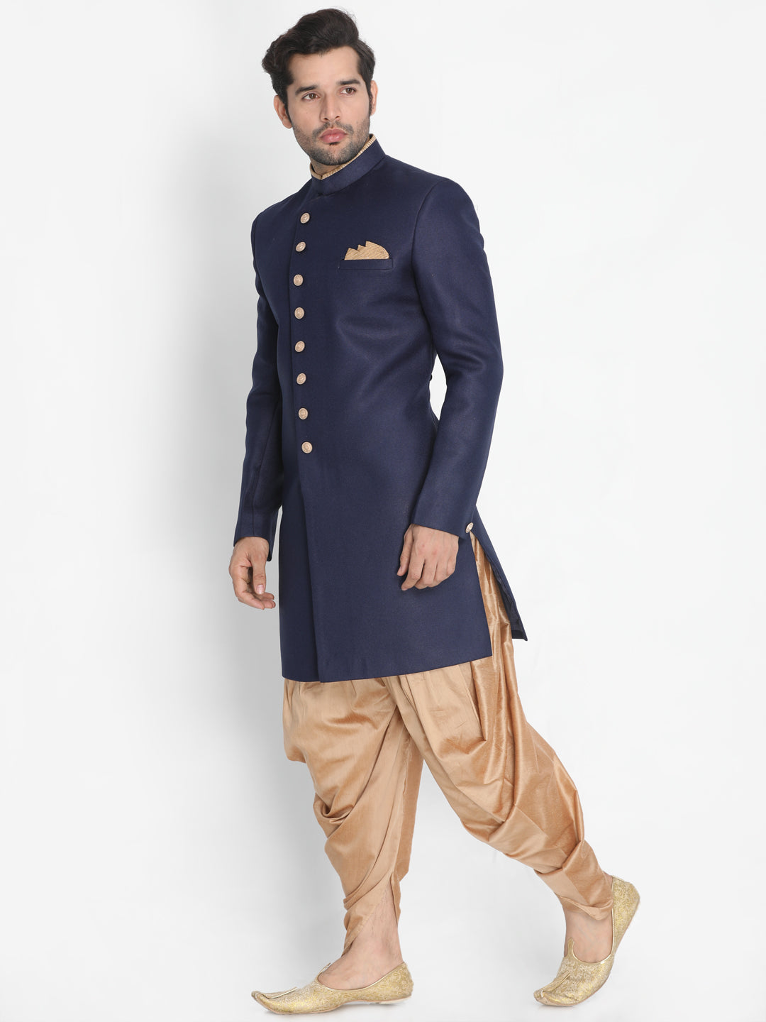 VM by Vastramay Men's Dark Blue Polyester Lurex Blend Sherwani Set - Distacart