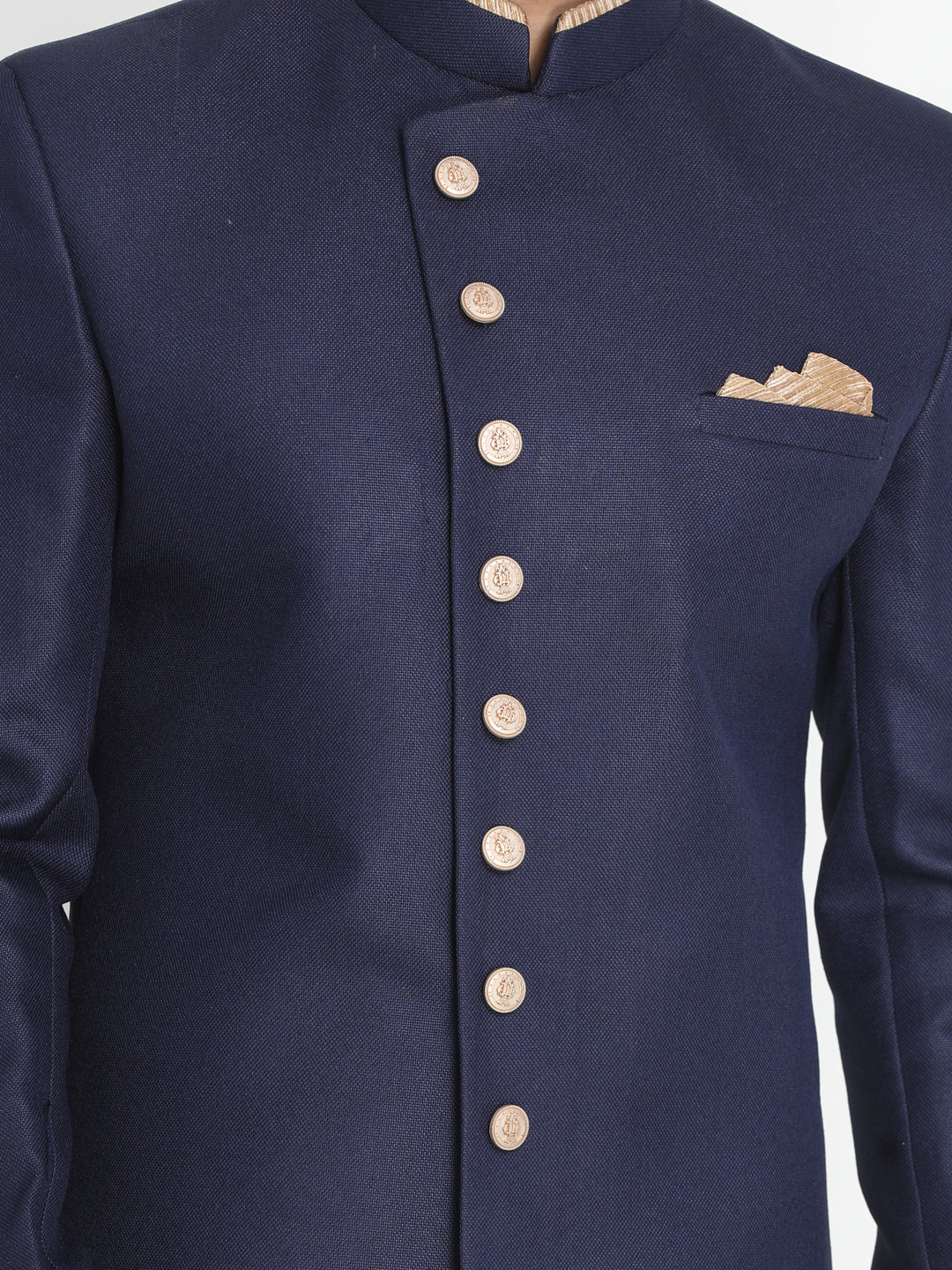 VM by Vastramay Men's Dark Blue Polyester Lurex Blend Sherwani Set - Distacart