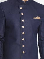 Thumbnail for VM by Vastramay Men's Dark Blue Polyester Lurex Blend Sherwani Set - Distacart
