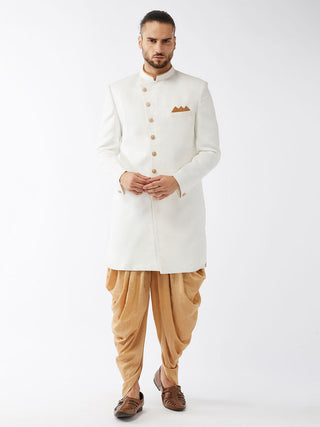 VM by Vastramay Men's White Polyester Lurex Blend Sherwani Only Top - Distacart