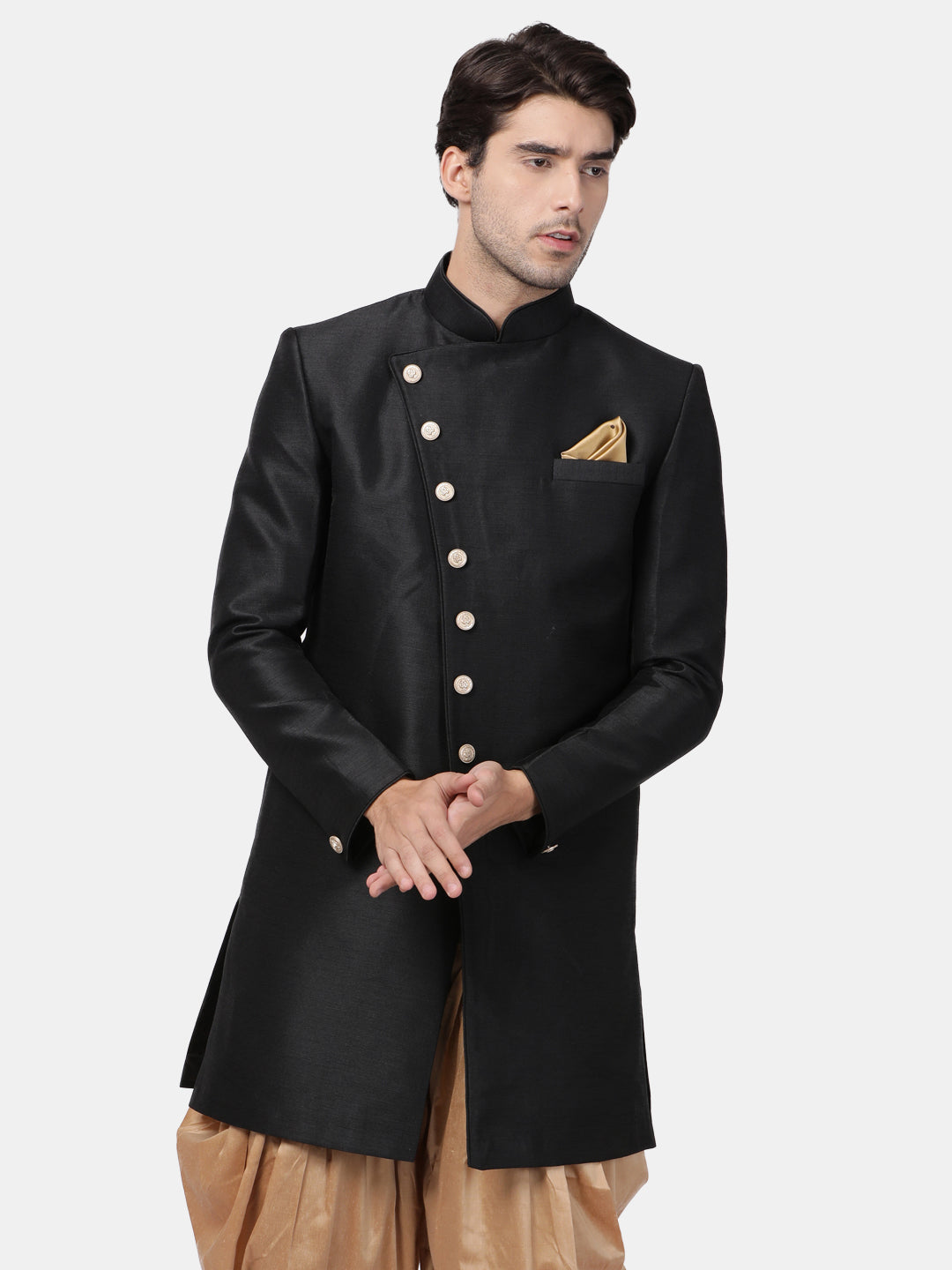 Vastramay Men's Black Silk Blend Sherwani Only Top - Distacart