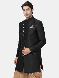 Thumbnail for Vastramay Men's Black Silk Blend Sherwani Only Top - Distacart