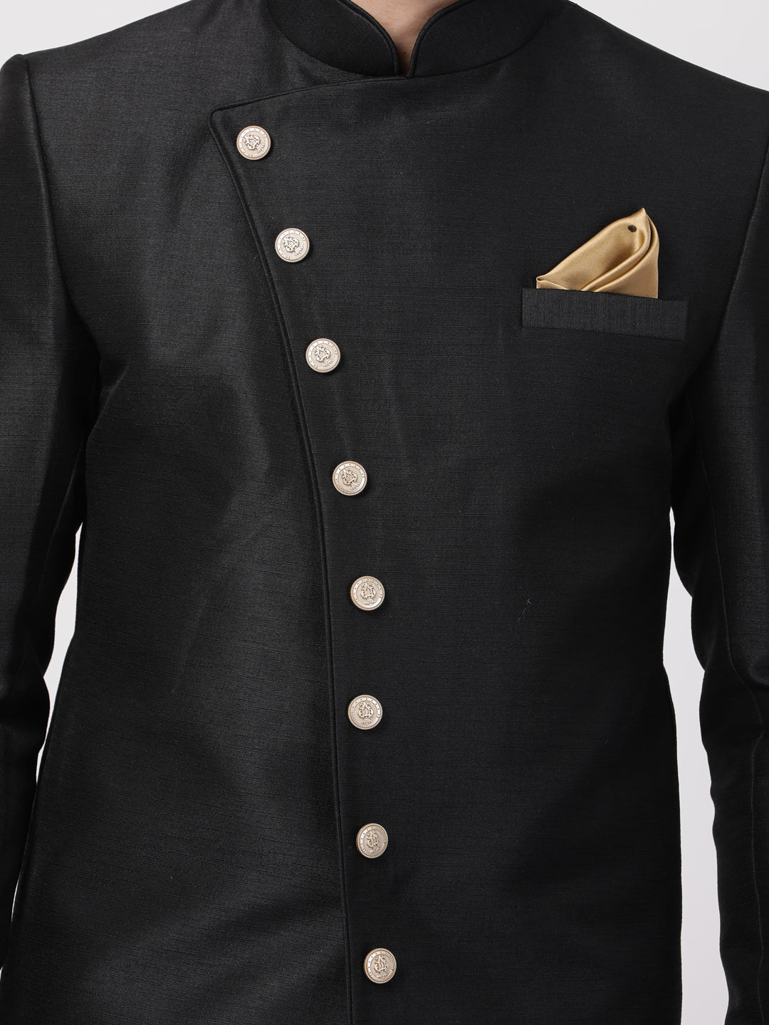 Vastramay Men's Black Silk Blend Sherwani Only Top - Distacart