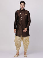 Thumbnail for VM by Vastramay Men's Brown Silk Blend Sherwani Set - Distacart