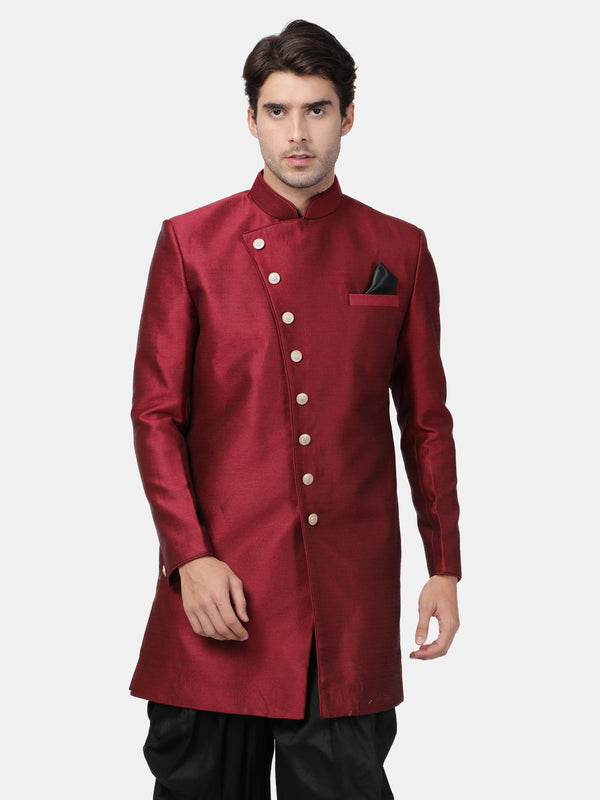 VM by Vastramay Men's Maroon Silk Blend Sherwani Only Top - Distacart
