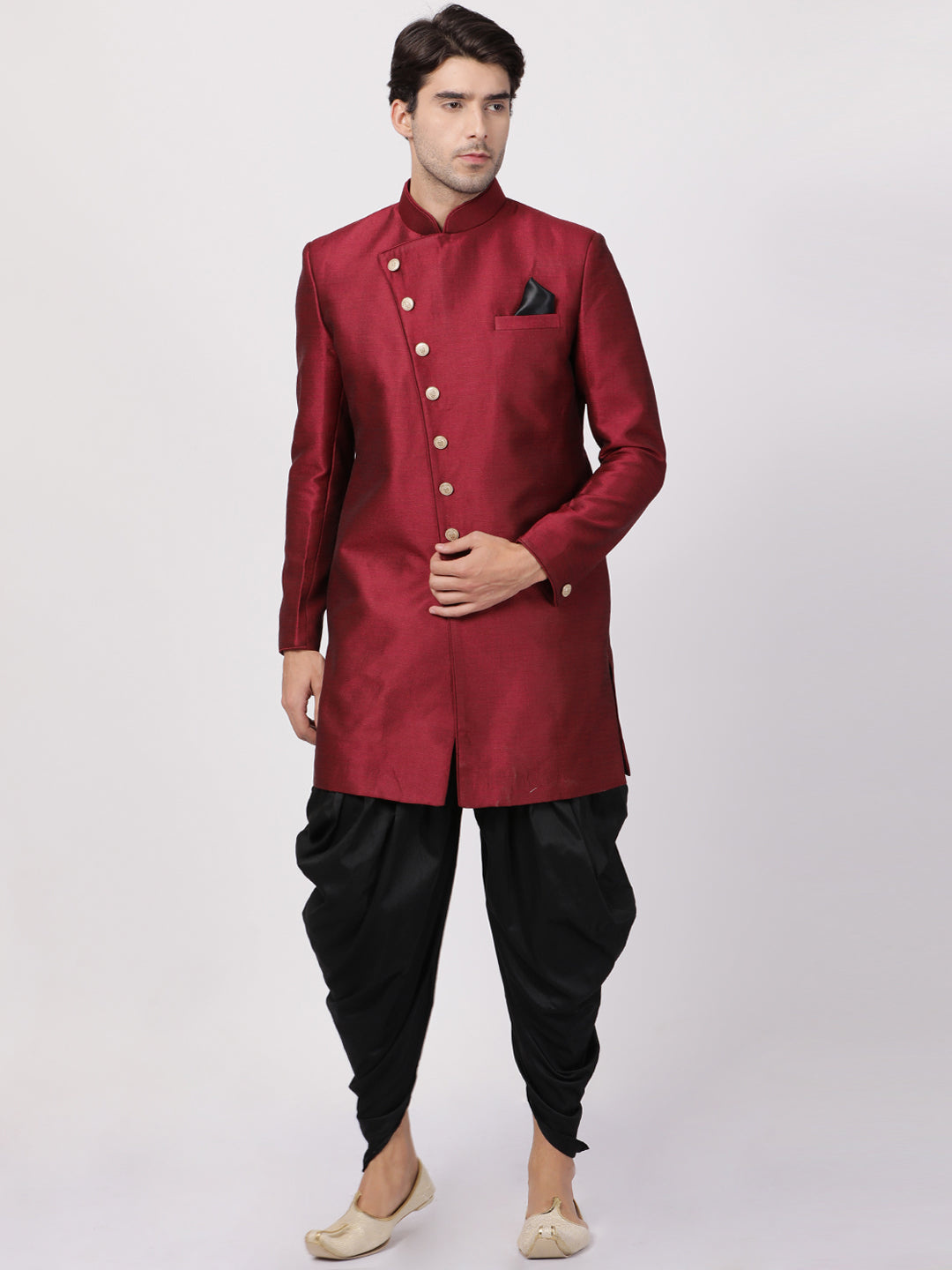 VM by Vastramay Men's Maroon Silk Blend Sherwani Set - Distacart
