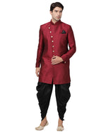 Thumbnail for VM by Vastramay Men's Maroon Silk Blend Sherwani Set - Distacart