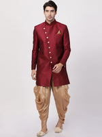 Thumbnail for VM by Vastramay Men's Maroon Silk Blend Sherwani Set - Distacart
