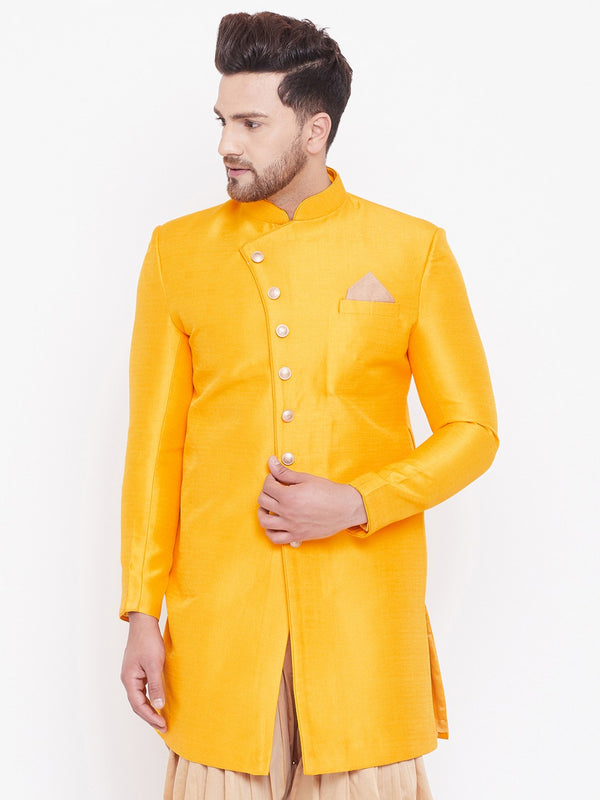 VM by Vastramay Men's Mustard Silk Blend Sherwani Only Top - Distacart