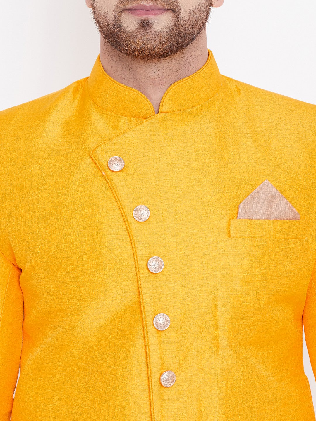 VM by Vastramay Men's Mustard And Rose Gold Silk Blend Sherwani Set - Distacart
