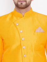 Thumbnail for VM by Vastramay Men's Mustard And Rose Gold Silk Blend Sherwani Set - Distacart