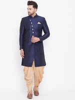 Thumbnail for VM by Vastramay Men's Navy Blue And Rose Gold Silk Blend Sherwani Set - Distacart