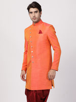 Thumbnail for VM by Vastramay Men's Orange Silk Blend Sherwani Only Top - Distacart