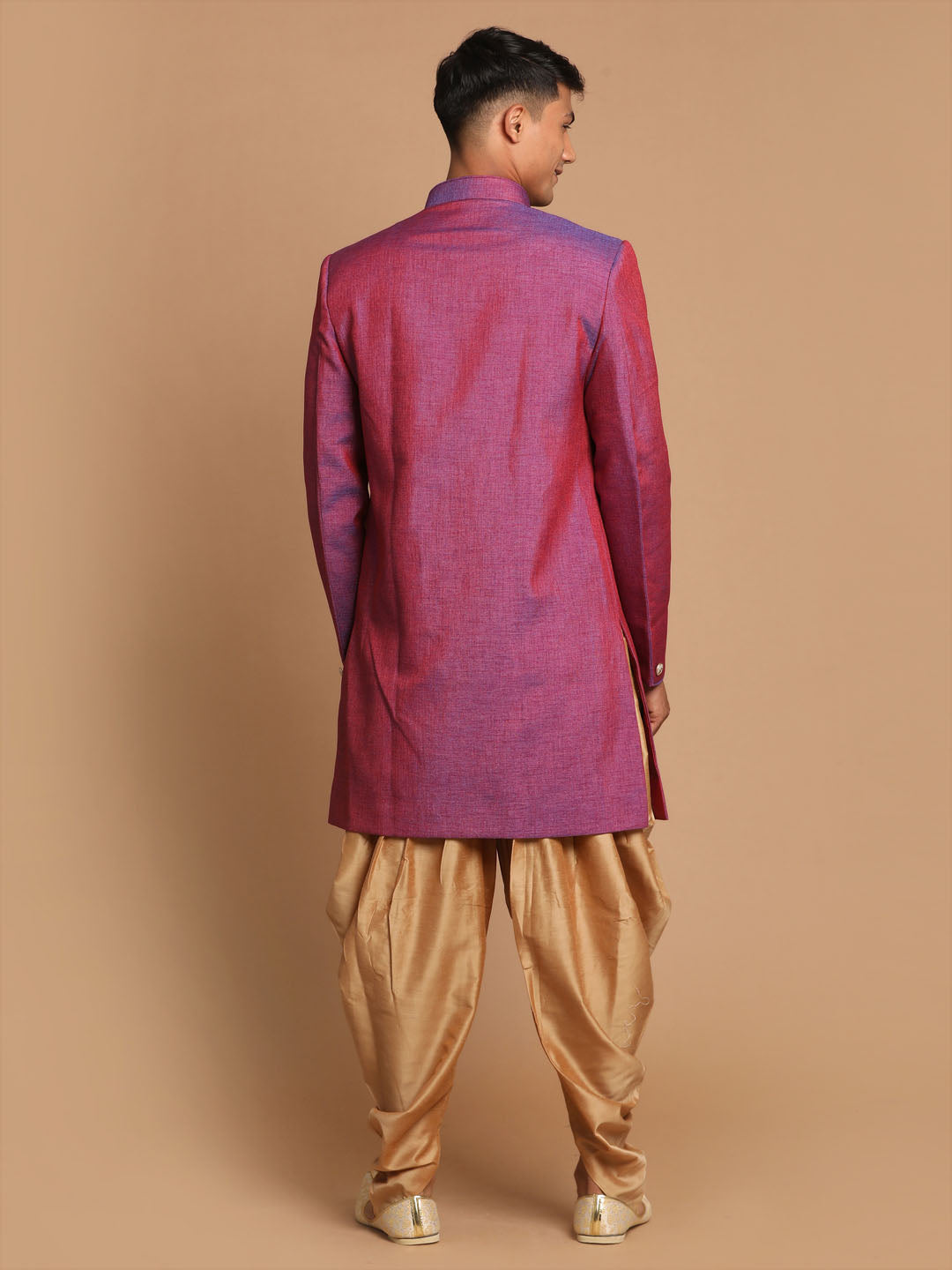 VM by Vastramay Men's Purple And Rose Gold Silk Blend Sherwani Set - Distacart