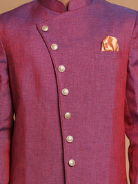 Thumbnail for VM by Vastramay Men's Purple And Rose Gold Silk Blend Sherwani Set - Distacart