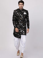 Thumbnail for Vastramay Men's Black Polyester Lurex Blend Sherwani Set - Distacart