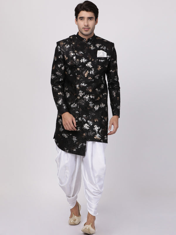 Vastramay Men's Black Polyester Lurex Blend Sherwani Set - Distacart