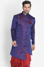 Thumbnail for Vastramay Men's Blue Polyester Lurex Blend Sherwani Only Top - Distacart