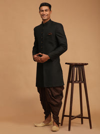 Thumbnail for Vastramay Men's Black And Brown Silk Blend Sherwani Set - Distacart