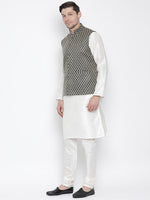Thumbnail for VM by Vastramay Men's White Silk Blend Jacket, Kurta And Pyjama Set - Distacart