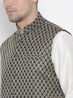 Thumbnail for VM by Vastramay Men's White Silk Blend Jacket, Kurta And Pyjama Set - Distacart