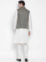 Thumbnail for VM by Vastramay Men's White Silk Blend Jacket, Kurta And Pyjama Set - Distacart