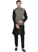 Thumbnail for VM by Vastramay Men's Black Silk Blend Jacket, Kurta And Pyjama Set - Distacart