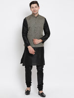 Thumbnail for Vastramay Men's Black Silk Blend Jacket, Kurta and Pyjama Set - Distacart