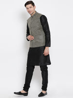 Thumbnail for Vastramay Men's Black Silk Blend Jacket, Kurta and Pyjama Set - Distacart