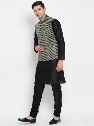 VM by Vastramay Men's Black Silk Blend Jacket, Kurta And Pyjama Set - Distacart