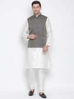 Thumbnail for VM by Vastramay Men's White Silk Blend Jacket, Kurta And Pyjama Set - Distacart