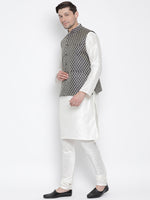 Thumbnail for Vastramay Men's White Silk Blend Jacket, Kurta and Pyjama Set - Distacart