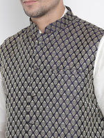 Thumbnail for Vastramay Men's White Silk Blend Jacket, Kurta and Pyjama Set - Distacart