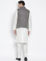 Thumbnail for VM by Vastramay Men's White Silk Blend Jacket, Kurta And Pyjama Set - Distacart