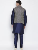 Thumbnail for VM by Vastramay Men's Deep Blue Silk Blend Jacket, Kurta And Pyjama Set - Distacart