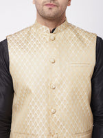 Thumbnail for VM by Vastramay Men's Black,Cream And Gold Silk Blend Jacket, Kurta And Dhoti Set - Distacart