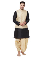 Thumbnail for VM by Vastramay Men's Black,Cream And Gold Silk Blend Jacket, Kurta And Dhoti Set - Distacart