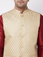 Thumbnail for VM by Vastramay Men's Cream And Maroon Silk Blend Jacket, Kurta And Dhoti Set - Distacart