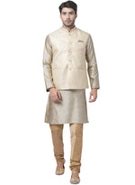 Thumbnail for VM by Vastramay Men's Beige Silk Blend Jacket, Kurta And Pyjama Set - Distacart