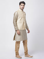 Thumbnail for VM by Vastramay Men's Beige Silk Blend Jacket, Kurta And Pyjama Set - Distacart