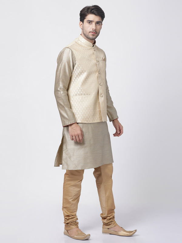 VM by Vastramay Men's Beige Silk Blend Jacket, Kurta And Pyjama Set - Distacart