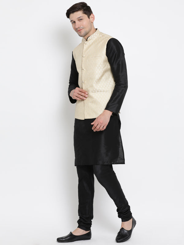 VM by Vastramay Men's Black Silk Blend Jacket, Kurta And Pyjama Set - Distacart
