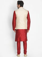 Thumbnail for VM by Vastramay Men's Maroon Silk Blend Jacket, Kurta And Pyjama Set - Distacart
