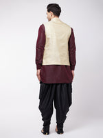 Thumbnail for VM by Vastramay Men's Wine, Cream And Black Silk Blend Jacket, Kurta And Dhoti Set - Distacart