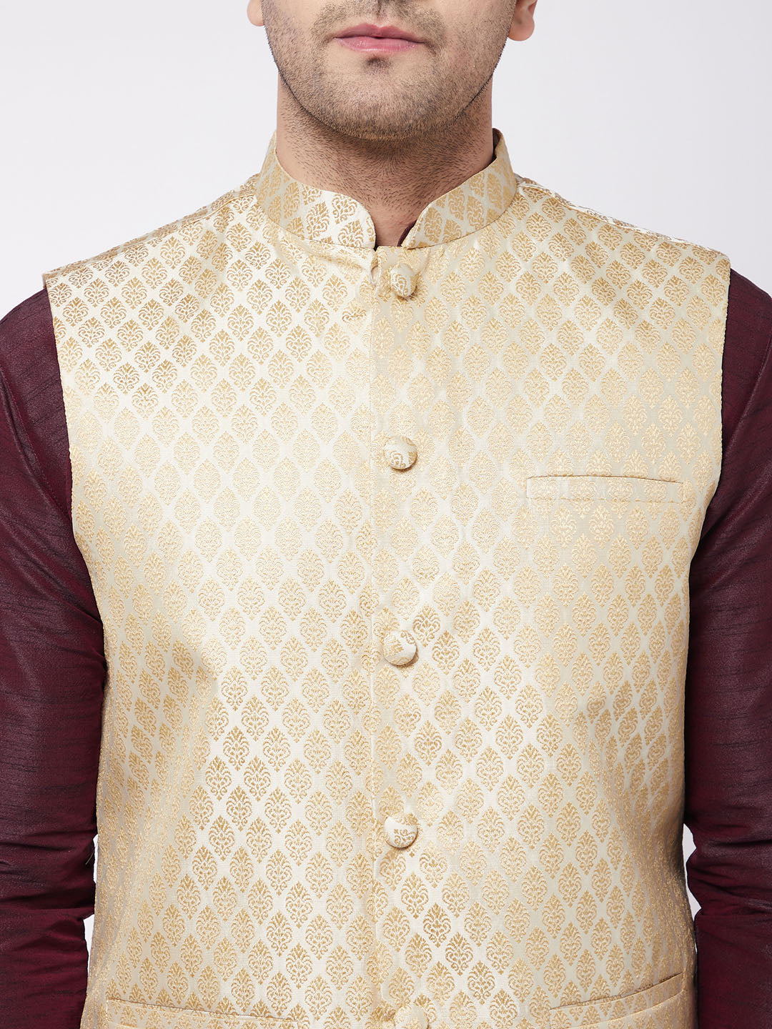 VM by Vastramay Men's Wine, Cream And Black Silk Blend Jacket, Kurta And Dhoti Set - Distacart