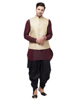 Thumbnail for VM by Vastramay Men's Wine, Cream And Black Silk Blend Jacket, Kurta And Dhoti Set - Distacart